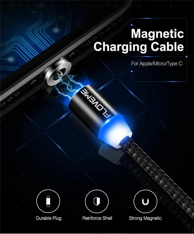 3 в 1 кабель быстрой зарядки Магнитный usb типа C передачи данных micro светодиодный USB