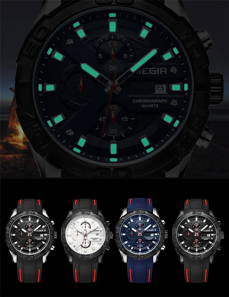 Часы MEGIR Мужские кварцевые с хронографом креативные Деловые в стиле милитари