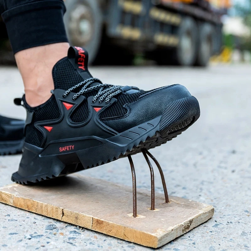 

Fashion Men's Safety Shoes Casual Thicken Widen Rubber Sole Male Sneaker Absorbing Sweat Cushioning Mens Indestructible Shoes