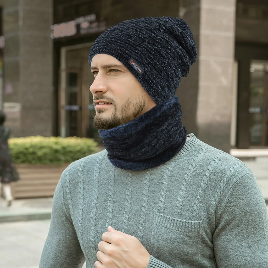 Fashion Men Warm Winter Hat Scarf Soft Knitted Set Skullies Beanies For Women Unisex Caps |