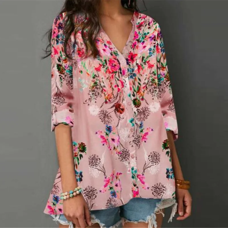 

Spring Autumn Blouse Woman Long Sleeve Floral European Style Women Shirts Plus Size Woman Shirts