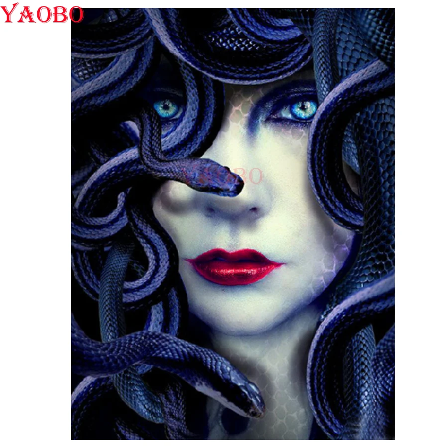 

5D Diy Diamond Painting Horror Snake Girl Cross Stitch Kit Full Drill Embroidery Mosaic Art Picture Of Rhinestones Decor Gift