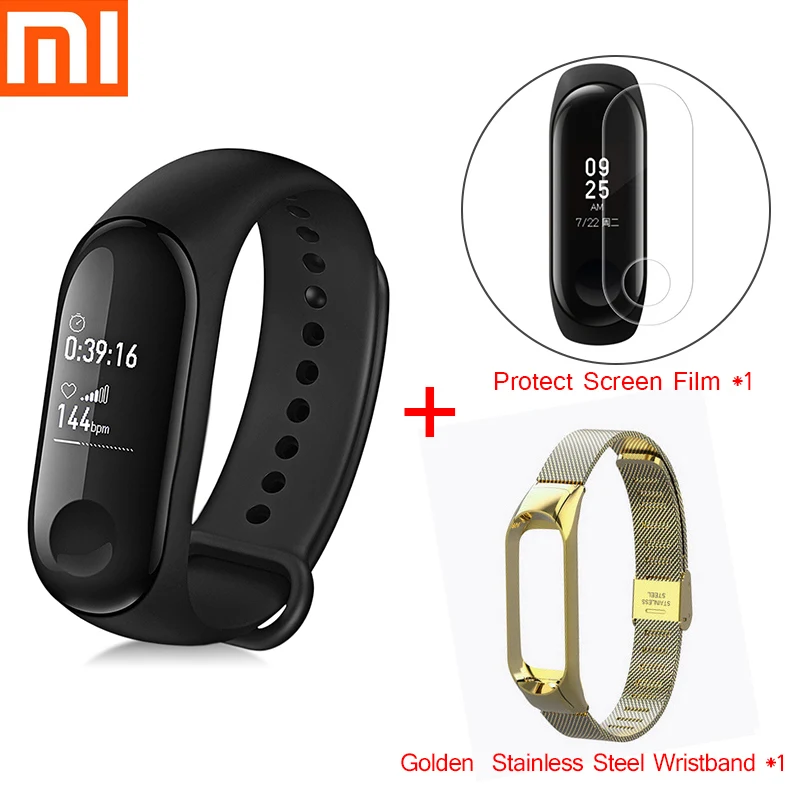 Золотой Xiaomi mi смарт-браслет 3 фитнес-браслет mi Band 3 большой сенсорный экран сообщение время сердечного ритма Smartband D30 - Цвет: Золотой