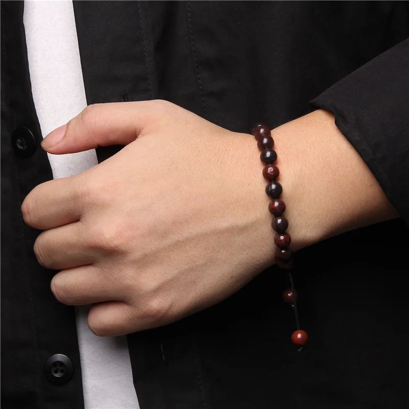 

Fashion Bloodstone Beads Braided Bracelet Natural Stone Beads Black Rope Woven Adjustable Bracelet Energy Jewelry for Women Men