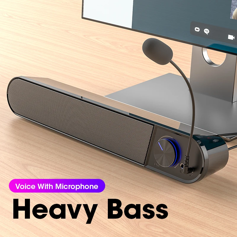 Computer Sound Bar Wired Bluetooth 4D Bass Surround SoundBar Home Theater Subwoofer Speakers With Mic Earphones jack | Электроника