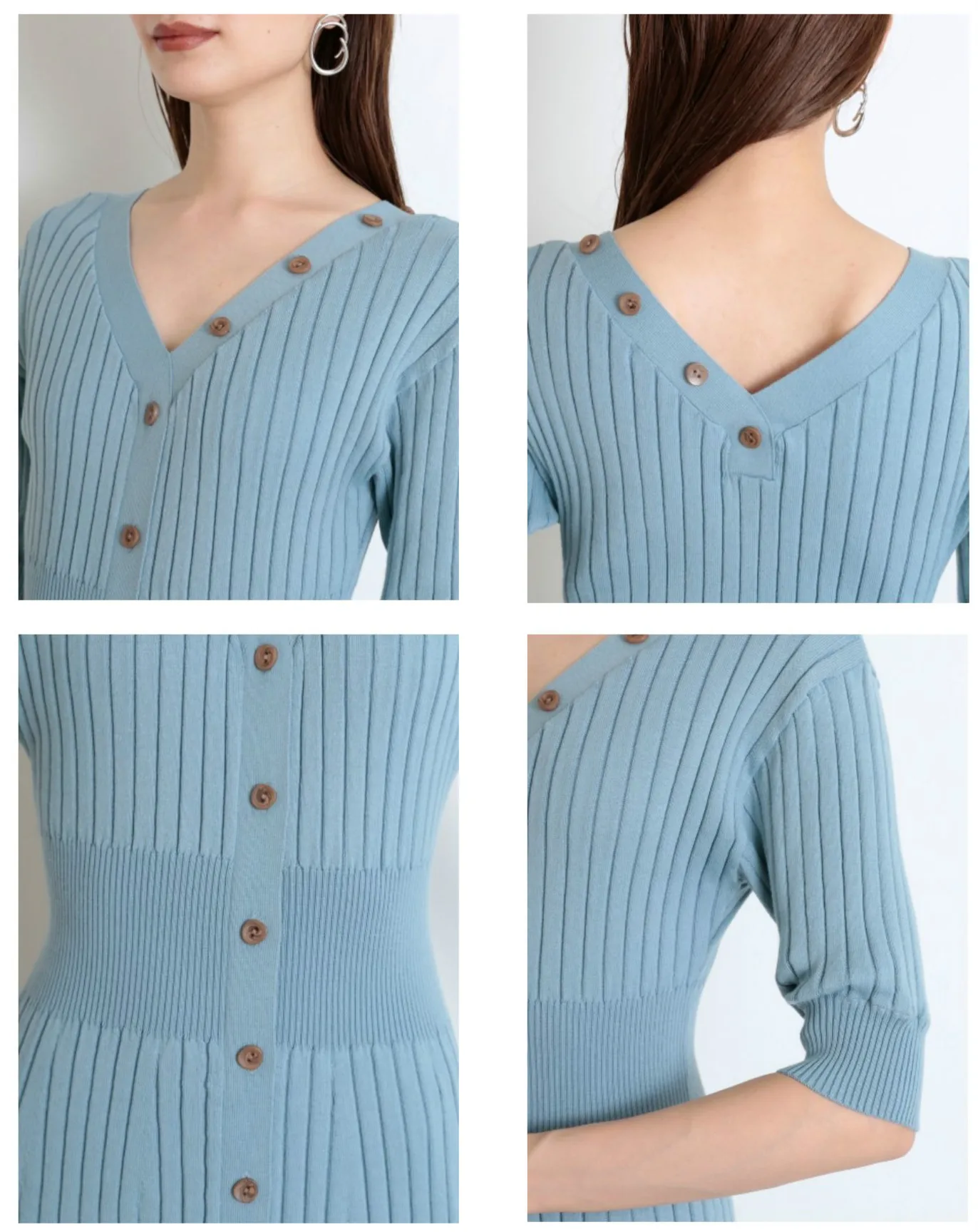 

Solid Color Sexy V-neck Elegant Vestidos Chic Button Slim Waist Knitted Dress 2021 Fashion Bodycon Women Dresses