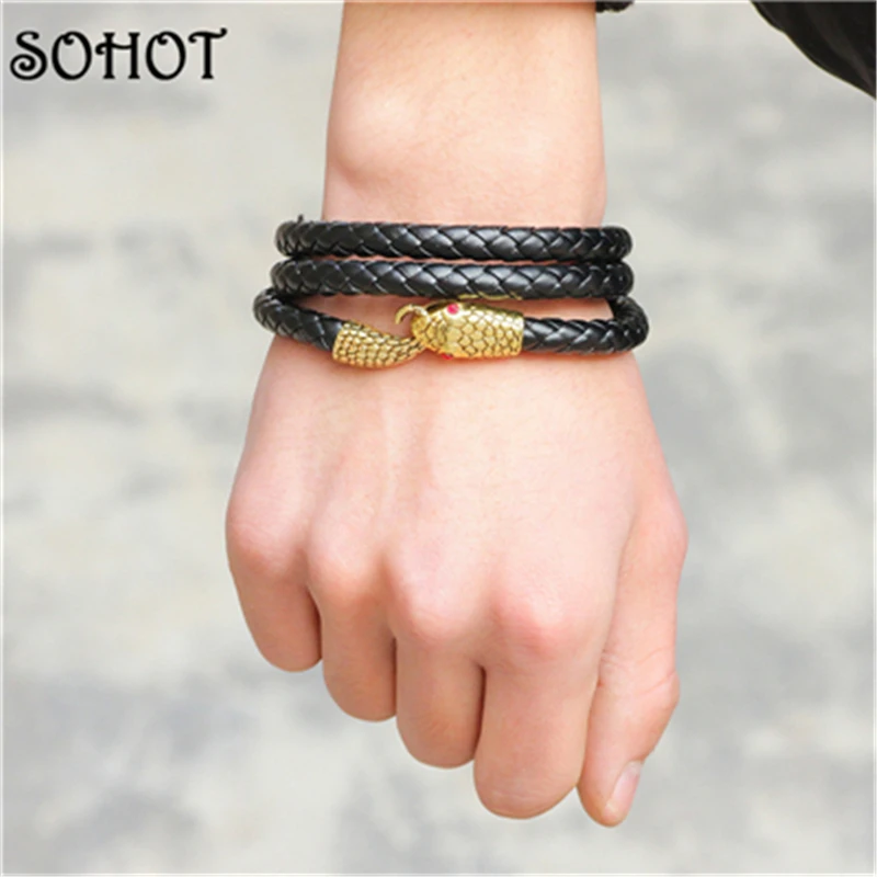 SOHOT модный черный браслет из натуральной кожи ручная работа плетеная веревка