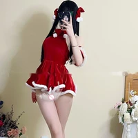 2021new red temptation backless sexy pajamas fun christmas new year cute skirt uniform seductive passion girl mini dress 1t12