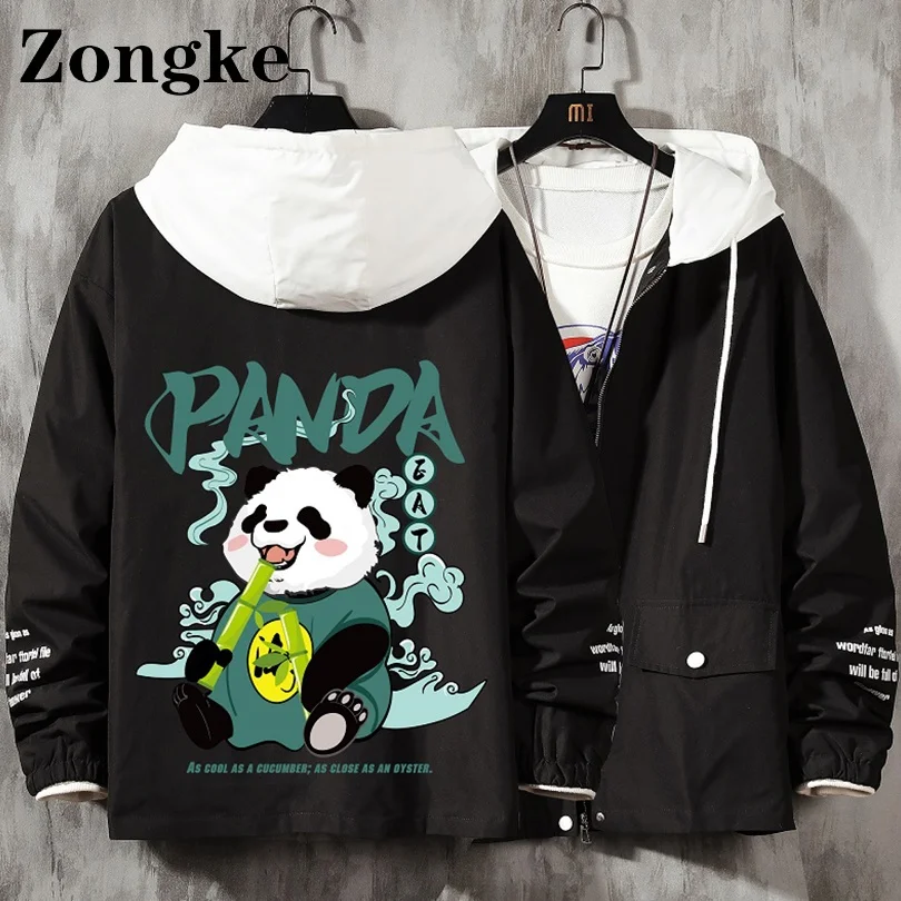 

Zongke Panda Print Hoodie Jacket Men Coats Korean Style Winter Clothes Men Jacket Streetwear 3XL 2021 Autumn New Arrivals