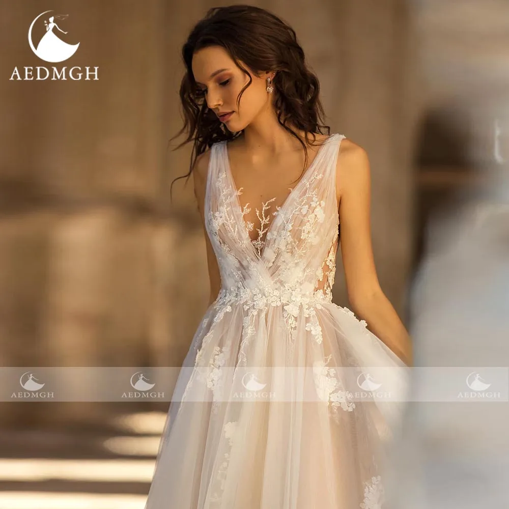 Женское свадебное платье со шлейфом Aedmgh элегантное пляжное платье-трапеция без