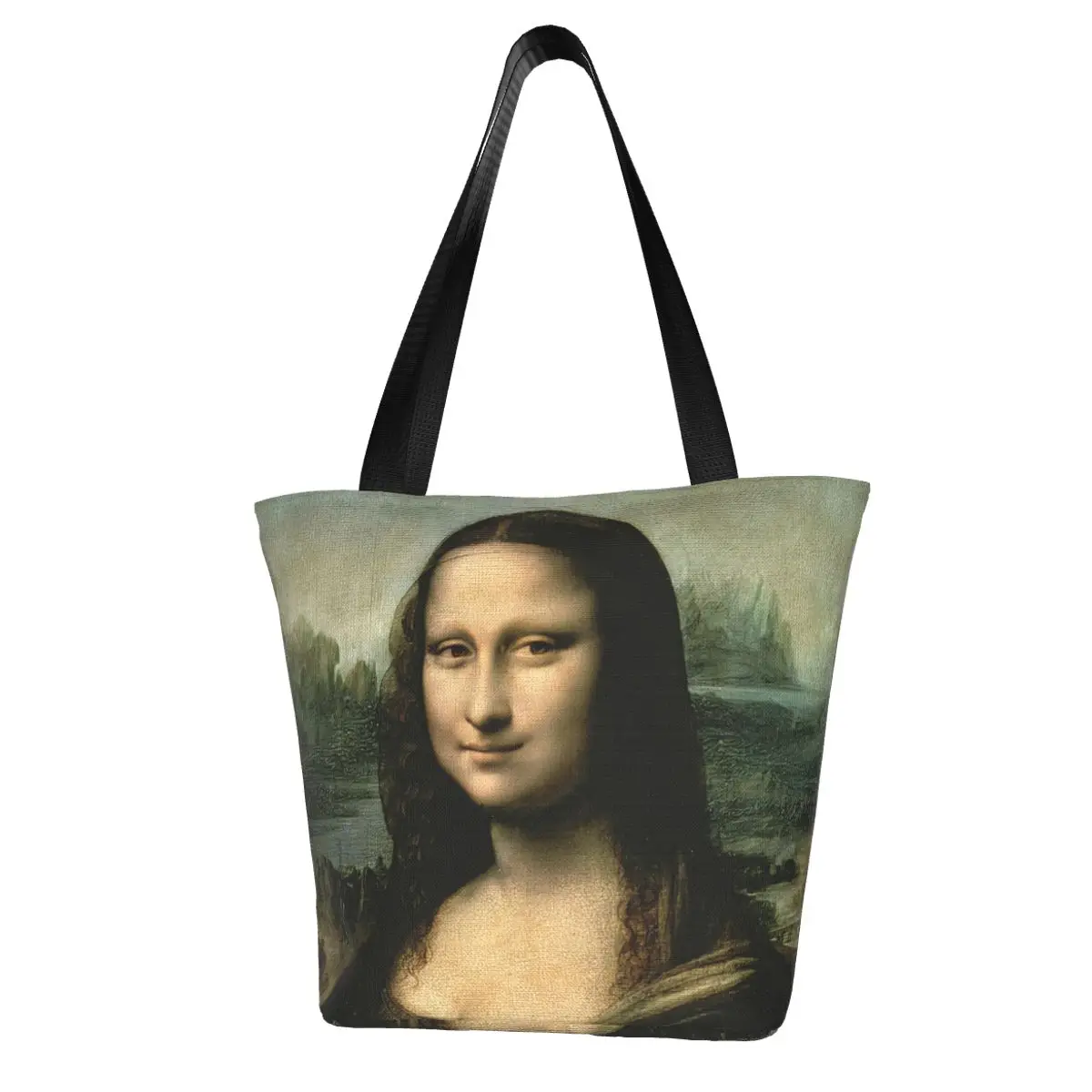 Leonardo Da Vinci,Mona Lisa Polyester outdoor girl handbag, woman shopping bag, shoulder bag, canvas bag, gift bag