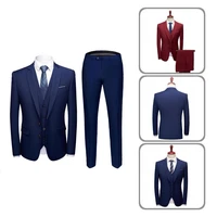 men suit 3 piece set soft slim long sleeve men suit with pockets business suit for banquet