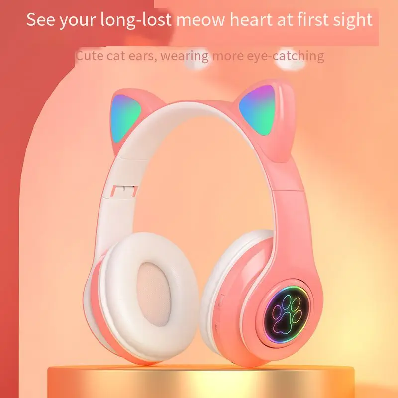 Мигающие светодиодные наушники с милыми кошачьими ушками Bluetooth беспроводная