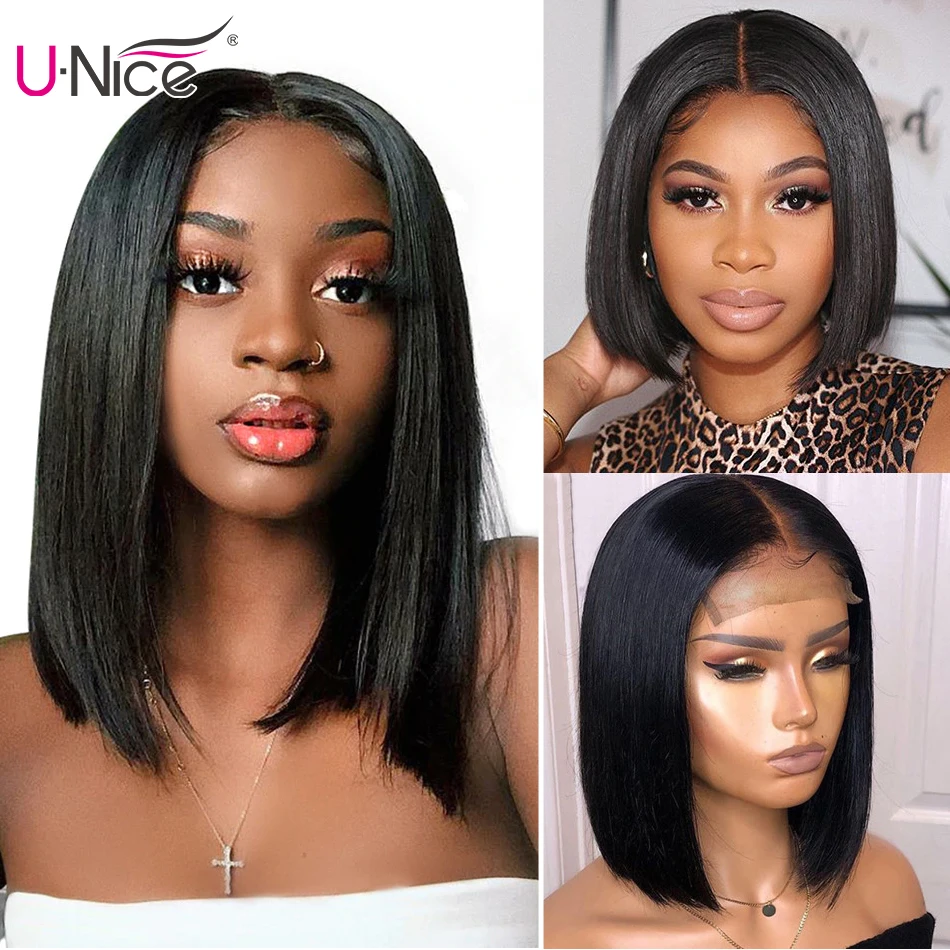 

Unice Hair Blunt Cut Bob Wig Brazilian Straight Lace Closure Wig Human Hair Wigs For Black Women Virgin 4x4 Closure Wig