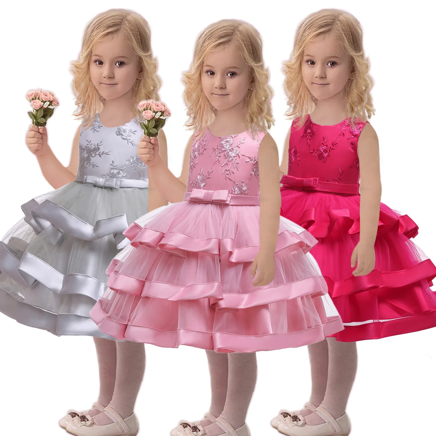 

Beautyfull Children's Dresses Sleeveless Short Fluffy Princess Dress Bow Knee-Length Holiday Dresses Flower Girl Dresses 1088