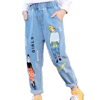 2022 fashion cartoon jeans for girls teenage children jeans elastic waist denim pants kids trousers for girls kids clothes 4 13t