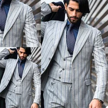 Costumes à rayures bleues pour hommes, 3 pièces, Blazer sur mesure, veste et pantalon, Tuexdos de mariage, ensembles de costumes de bal  (2)