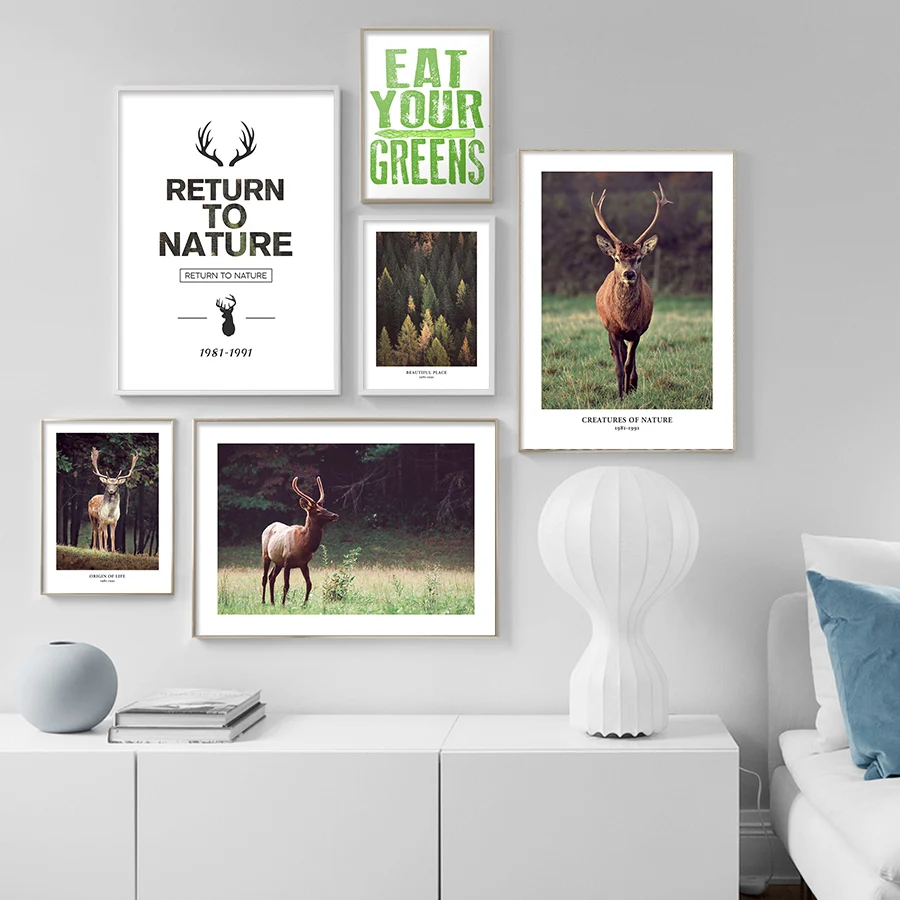 Скандинавском стиле с принтом Олень настенная живопись Лес холст печатью