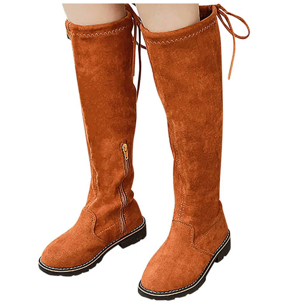 Зимние сапоги до колена для девочек модные детские отдыха на плоской подошве