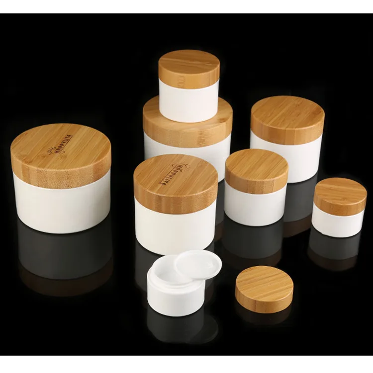 

Plastic Jars 10g 30g 50g 100g 150g White PP Plastic Jar with Bamboo Lid Natural Bamboo Refillable Bottle cosmetic jar