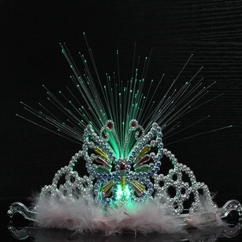 

12 Pcs LED Luminous Butterfly Optical Fiber Crown Headband for Girls Women Party Wedding Bride Birthday Gift Halloween