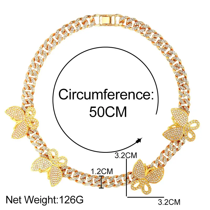 

Caraquet Charm Butterfly Pendant Necklace for Women 12mm Chunky Miami Curb Cuban Chain Necklace Punk Hip Hop Rapper Gift Jewelry