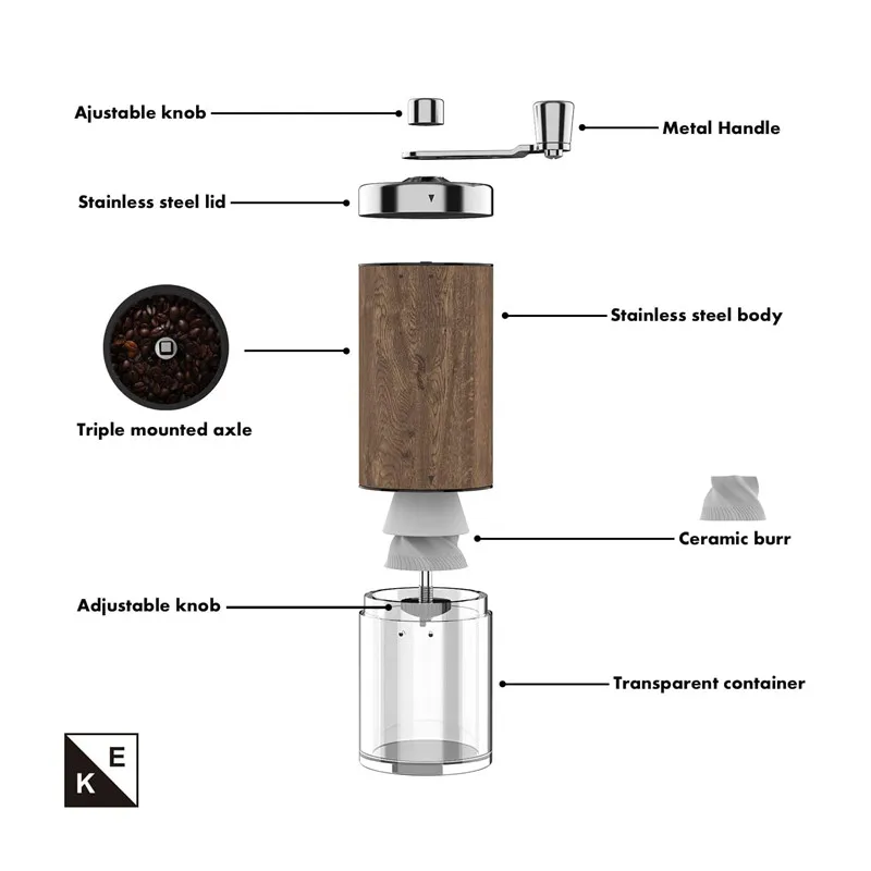 

Kitchen Manual Grinder Burr Grinder Coffee Grinding Tools Stainless Steel Adjustable Coffee Bean Mill Mini Bean Milling
