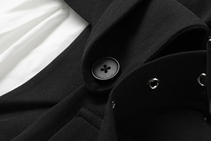 

[EAM] Women Irregular White Contrast Color Midi Dress New Lapel Long Sleeve Loose Fashion Tide Spring Autumn 2021 1DD5210