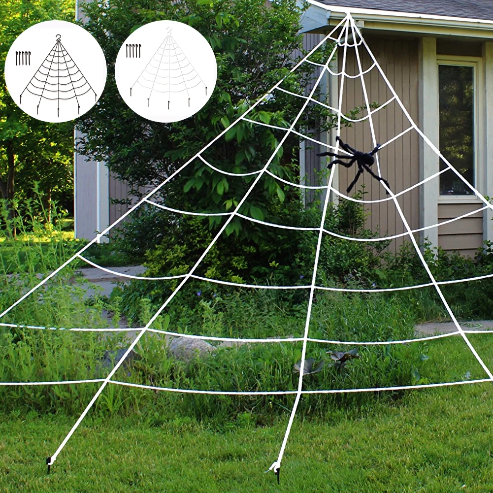 

5m Giant Spider Web Big Spider Stretch Cobweb Yard Halloween Decorations Outdoor Halloween Decor Favor Triangular Mega Web