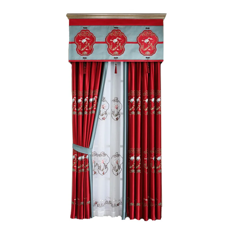 

New Chinese curtain embroidery, living room bedroom villa customization, imitation silk high-precision fabric