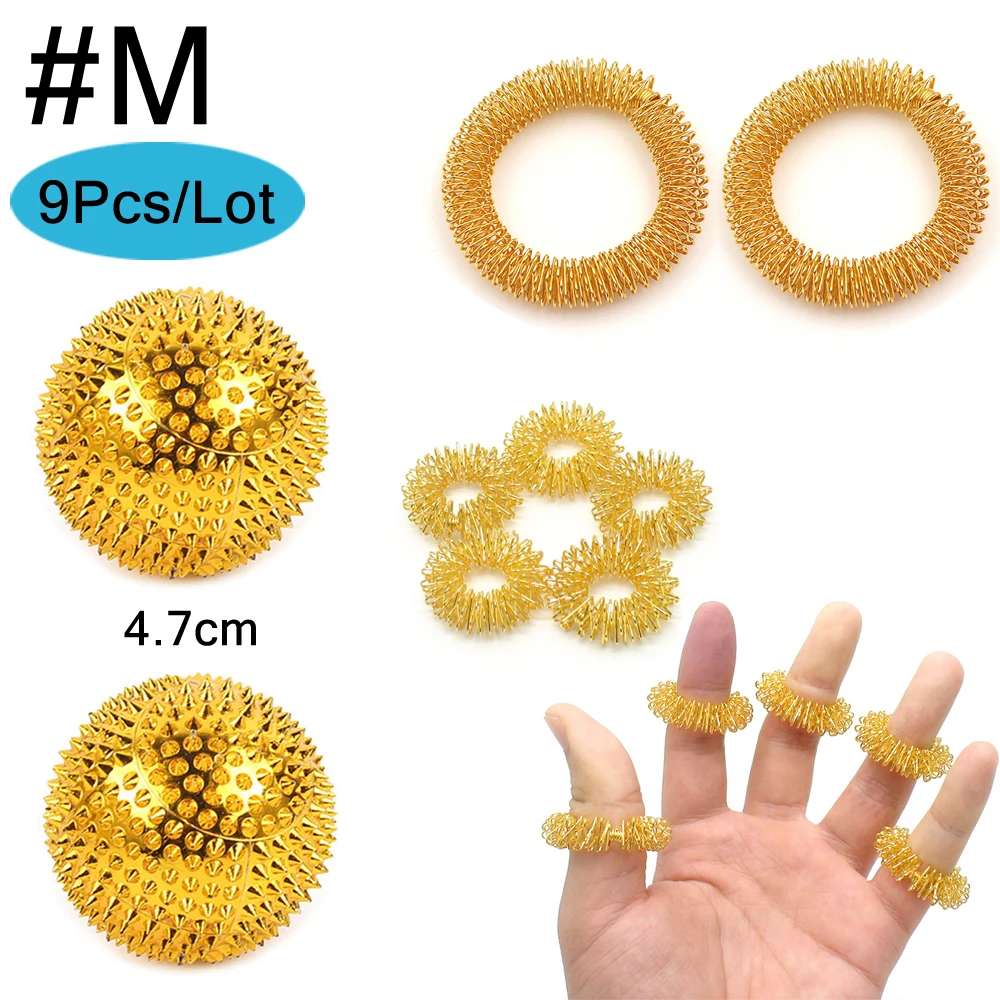Gold-M 9 шт./лот акупунктурный мяч для рук, массаж иглой, гандбол, магнитные кольца для массажа пальцев для здоровья, кровообращение - Цвет: Gold-M