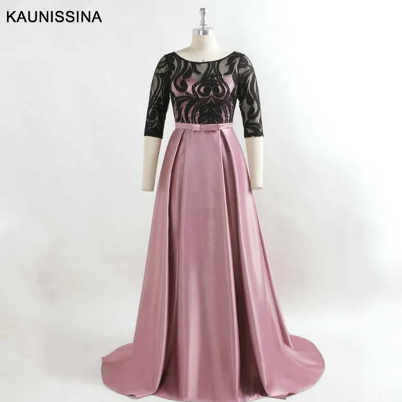 

KAUNISSINA Plus Size Evening Party Dress Half Sleeve O-Neck A-Line Lace Satin Prom Dresses Luxury Party Vestido Evening Gowns