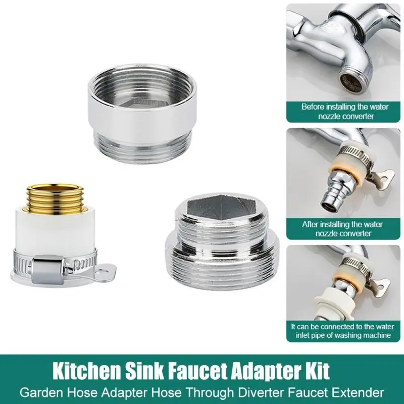 

Kitchen Sink Faucet Adapter Kit Garden Hose Adapter Hose Through Diverter Faucet Extender G1/2 Inch Male To 24 Female Accessorie