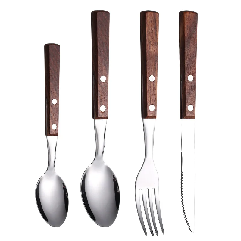 

304 Stainless Steel Original Solid Wood Handle Western Style Cutlery and Spoon Creative Wooden Western Tableware Gift Set