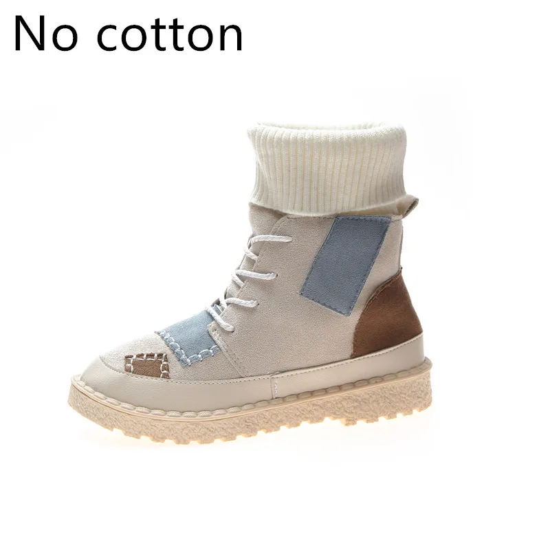 Beige No cotton Лидер продаж; сезон осень-зима; высокие сапоги; женские замшевые парусиновые туфли на плоской подошве; Размеры 35-43; Botas Mujer - Цвет: Beige No cotton