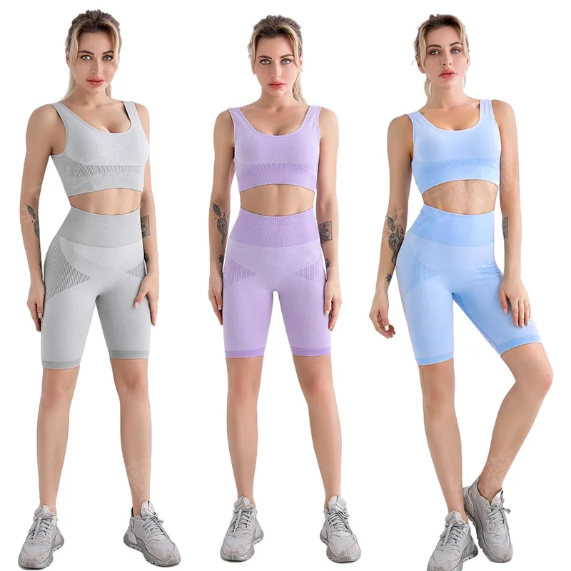 

2pcs Women's Sports Set Gym Set Sexy Seamless Bra Shorts Exercise Running Wear Exercise Yoga Set for Gym