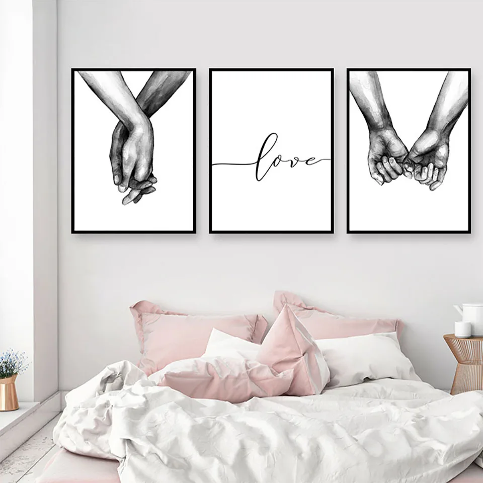 

Canvas Print Picture Aesthetic Wall Art Poster Nordic Black White Holding Hand Lover Painting Home Decoration Module Living Room