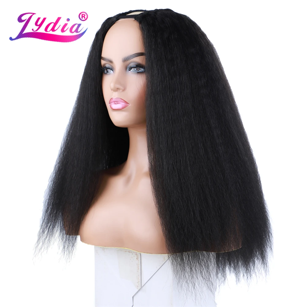 Lydia-Peluca de pelo liso Afro para mujer, postizo de Color negro Natural, resistente al calor, sintético, 16-22 pulgadas, para uso diario