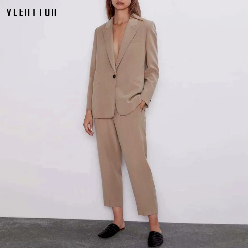 Женский офисный костюм из 2 х предметов однотонный винтажный пиджак на одной
