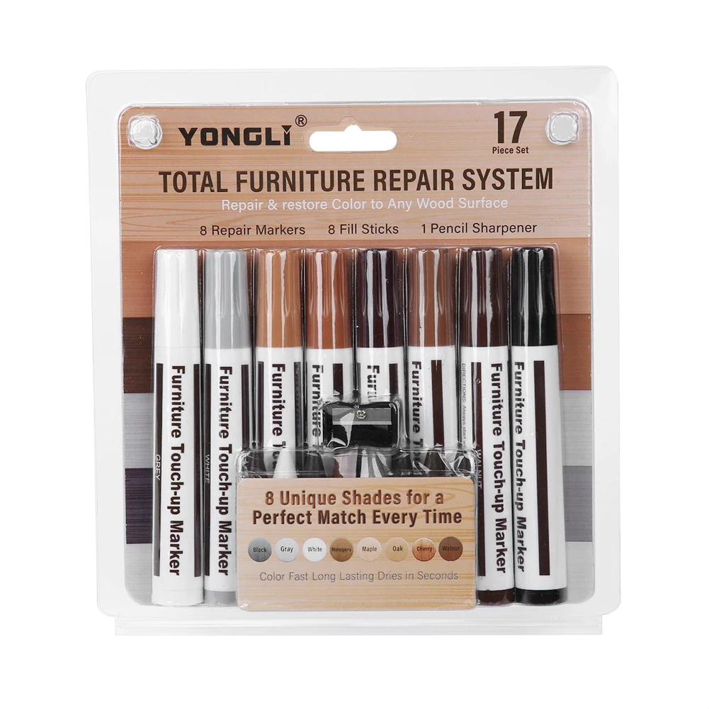 

17 Pcs Wooden Furniture Repair Wax Pen Kit Wood Floor Repair Damaged Scratch Repair Crayons Wood Repair Marker For Stain Scratch