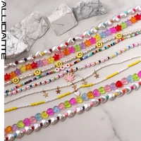 boho heart white pearls candy jelly beaded necklace for women colorful seeds bead smiley baroque pearl choker femme jewelry new