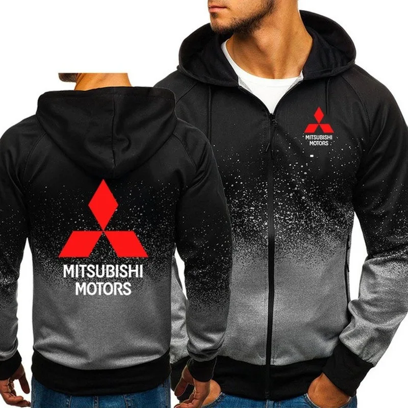 

Hoodies Men for Mitsubishi Car Logo Print Casual HipHop Harajuku Gradient color Hooded Fleece Sweatshirts zipper Jacket Man