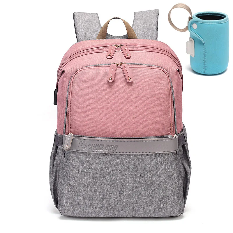 Pink and gray Новая сумка для подгузников с usb-портом, теплые детские сумки для мам, рюкзак для мам, органайзер для коляски, водонепроницаемый подгузник, сумка - Цвет: Pink and gray