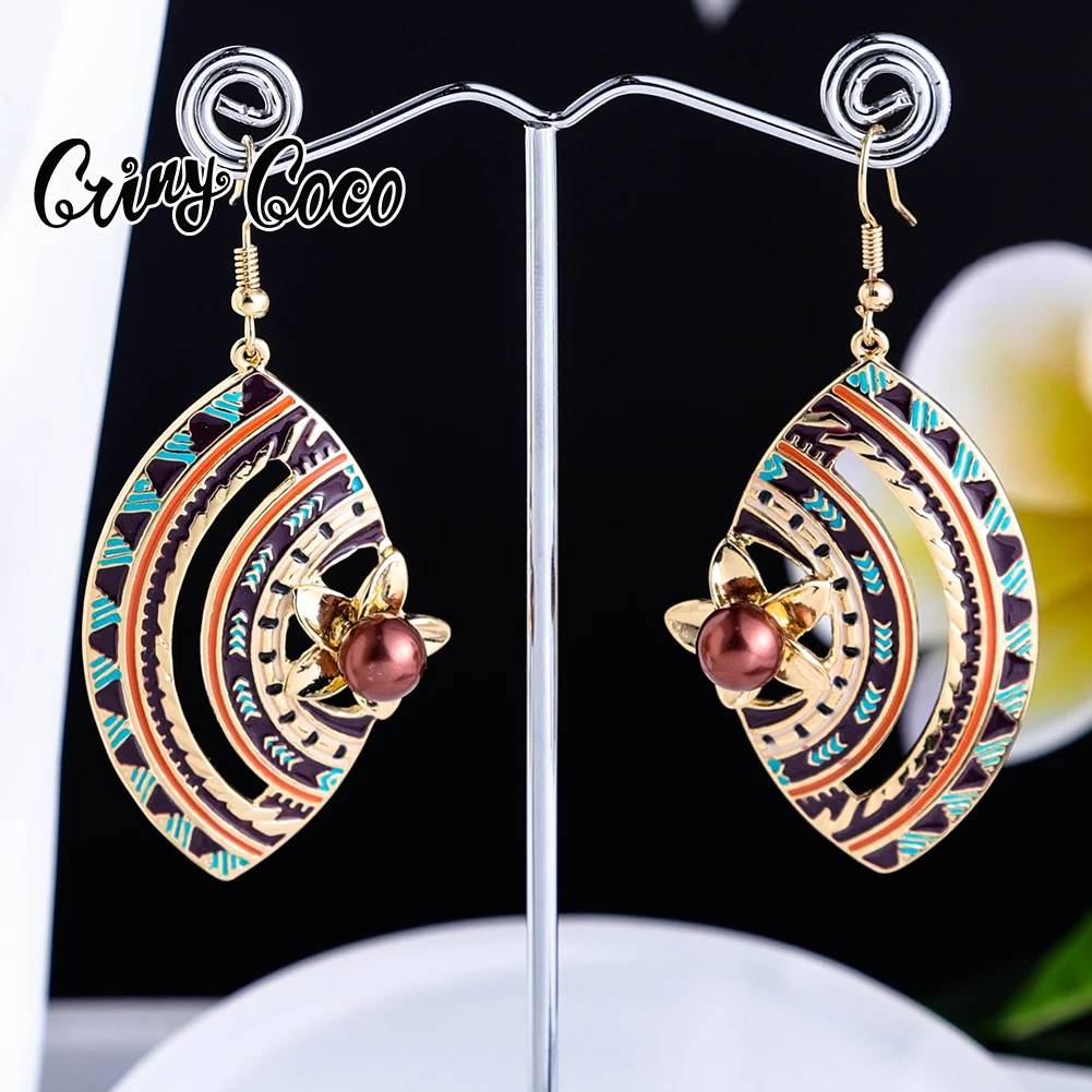 

Cring Coco Hawaiian Earing Fashion Jewelry 2021 New Trend Color Enamel Big Drop Earrings Woman Pearl Geometry Women's Party Gift