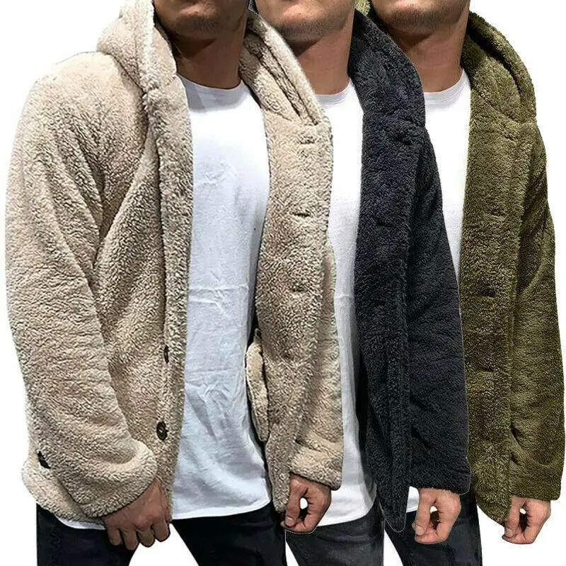 

Mens Fleece Hooded Hoodie Jacket Teddy Bear Coat Fluffy Outwear Outerwear Tops