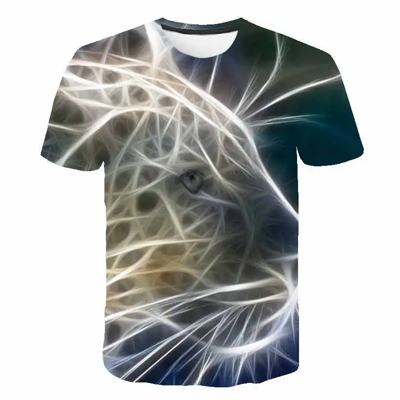 

Summer 2021 New printed Kids T-shirt O-neck short sleeve printed animal lion 3D printed T-shirt Kids T-shirt for 4-14 Years