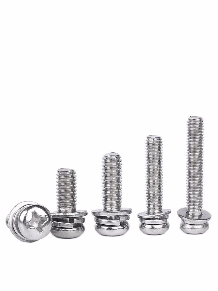 

Three Combination Screw Cross Phillips Pan Round Head Machine Bolts Three sem screws with washer 304 Stainless Steel M2 M2.5 M3