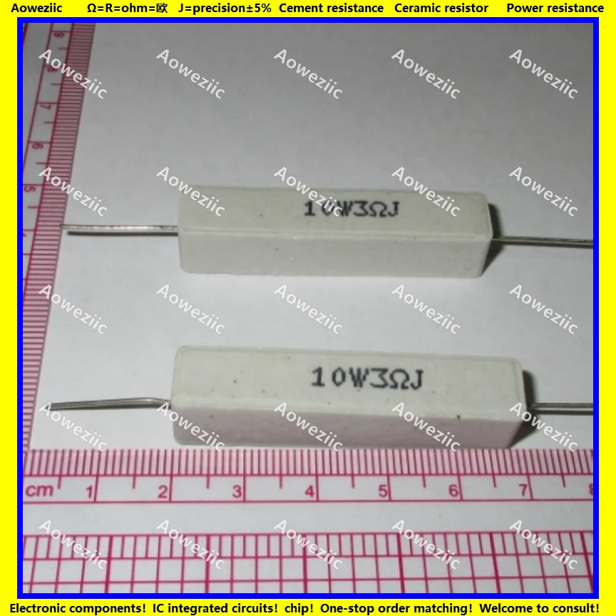 10Pcs RX27 Horizontal cement resistor 10W 3 ohm R RJ 10W3RJ 10W3ohm 10W3R Ceramic Resistance precision 5% Power resistance | Электронные