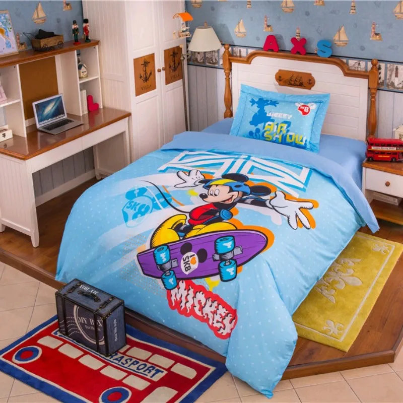Disney 3D Printed Blue Pink Mickey Minnie Pattern Bedding Set Sheet Duvet Quilt Pillowcase Bedroom Decor for Boys and Girls
