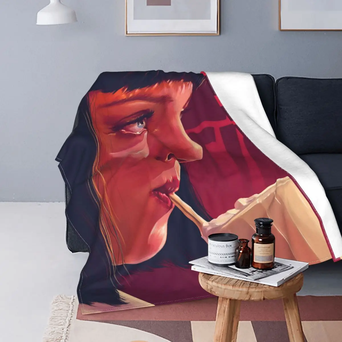 

Pulp Fiction Mia Wallace Knitted Blankets Flannel Movie Soft Throw Blanket for Bedding Couch Bedspread